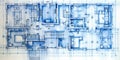 Generative AI, Blue print floor plan, architectural background Royalty Free Stock Photo