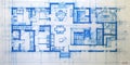 Generative AI, Blue print floor plan, architectural background Royalty Free Stock Photo