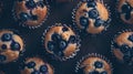 Generative AI blueberry homemade muffins flat lay business concept.