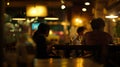 Generative AI Blur of people in night caferestaurant with lighting background business concept. Royalty Free Stock Photo