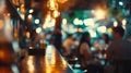 Generative AI Blur of people in night caferestaurant with lighting background business concept. Royalty Free Stock Photo