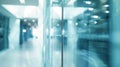 Generative AI Blurred abstract background interior view looking out toward to empty office lobby and entrance door Royalty Free Stock Photo