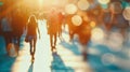 Generative AI Blurred background Blurred people walking through a city street Toned photo business concept. Royalty Free Stock Photo