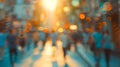 Generative AI Blurred background Blurred people walking through a city street Toned photo business concept. Royalty Free Stock Photo