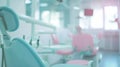 Generative AI Blurred dental clinic background Defocused interior of modern dental office business concept. Royalty Free Stock Photo