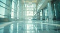 Generative AI Blurred hotel or office building lobby blur background interior view toward reception hall modern lu Royalty Free Stock Photo
