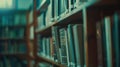 Generative AI Blurred image for background of many books on bookshelf in library business concept. Royalty Free Stock Photo