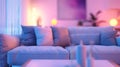 Generative AI Blurred Living Room with Couches applying Retro Instagram Style Filter business concept. Royalty Free Stock Photo