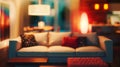 Generative AI Blurred Living Room with Couches applying Retro Instagram Style Filter business concept. Royalty Free Stock Photo