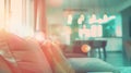 Generative AI Blurred Living Room with Couches applying Retro Instagram Style Filter business concept. Royalty Free Stock Photo