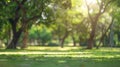 Generative AI Blurred nature green tree in a park background natural trees and lawn with walkway in outdoor garden Royalty Free Stock Photo