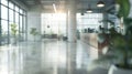 Generative AI BLURRED OFFICE BACKGROUND SPACIOUS BUSINESS INTERIOR HALL WITH DAY LIGHT WINDOW REFLECTIONS business Royalty Free Stock Photo
