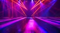 Generative AI blurred rays of light on disco floor orange violet blue neon searchlight lights laser lines and ligh Royalty Free Stock Photo