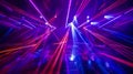 Generative AI blurred rays of light on disco floor orange violet blue neon searchlight lights laser lines and ligh Royalty Free Stock Photo