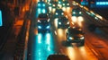 Generative AI Blurred urban traffic background scene at night business concept. Royalty Free Stock Photo