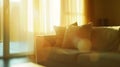 Generative AI Blurred view of a living room interior with a sofa by the window Part of the interior of a modern li