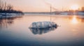 boat trapped in ice on frozen river Danube 1696419360307 1 Royalty Free Stock Photo