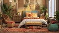 Generative AI, Bohemian Dream: A Colorful and Eclectic Bedroom Design Royalty Free Stock Photo