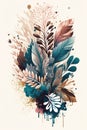 Generative AI. Boho art design on blank white background, simple minimalistic design style