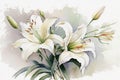 Generative AI. A branch close-up of a white Lilies flowers. Watercolor painting illustration, isolated on white background Royalty Free Stock Photo