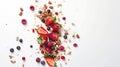 Generative AI Breakfast with muesli strawberry salad fresh fruit nuts on white background Healthy food concept Fla Royalty Free Stock Photo