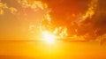 Generative AI Bright big sun and Fiery orange sunrise Dramatic golden sky at the nature background business concep Royalty Free Stock Photo