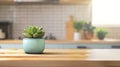 Generative AI Bright And Clean Modern Minimalist Kitchen Close Up Cutting Boards Green Succulent Pot On A Wooden W