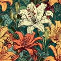Generative AI Bright and Colorful Lily Flowers Seamless Pattern