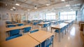 Generative AI Bright Empty Classroom with Desks and Chairs Ready for Students Education and Learning Concept busin Royalty Free Stock Photo