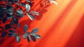 Generative AI Bright orange background with plant shadows for product or cosmetics. High quality photo business co