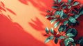 Generative AI Bright orange background with plant shadows for product or cosmetics. High quality photo business co