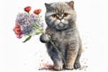 Generative AI. A british short hair cat with flowers