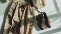 Generative AI Brown pants in check beige knitted oversize sweater cross body bag black loafers or flat shoes on gr