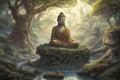 Generative AI: Buddha statue in the water with lotuses