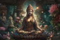 Generative AI: Buddha statue in the water with lotuses