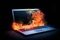 Generative Ai. Burning computer notebook: technology failure and data loss concept Royalty Free Stock Photo