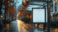 Generative AI bus shelter at bus stop transit station blank white lightbox empty billboard and ad placeholder glas