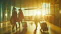 Generative AI Business people with suitcases on the move in airport business concept. Royalty Free Stock Photo