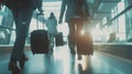 Generative AI Business people with suitcases on the move in airport business concept. Royalty Free Stock Photo