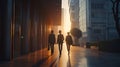 Generative AI Business People Walking on a City Scape business concept. Royalty Free Stock Photo