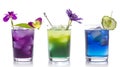 Generative AI Butterfly Pea juice and Butterfly Pea on white background business concept.