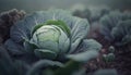 Generative AI, Cabbage macro photorealistic illustration, agricultural vegetable. Nature organic healthy farm food concept,