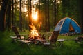 generative AI, Camping and bonfire in the forest