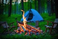 generative AI, Camping and bonfire in the forest