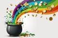 Generative AI cartoon of the pot of gold coins at the end of the rainbow Royalty Free Stock Photo