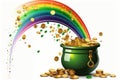 Generative AI cartoon of the pot of gold coins at the end of the rainbow