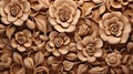 Generative AI, Carving natural wooden flowers, 3d pattern
