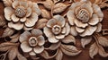 Generative AI, Carving natural wooden flowers, 3d pattern
