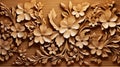 Generative AI, Carving natural wooden flowers, 3d pattern