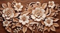 Generative AI, Carving natural wooden flowers, 3d pattern